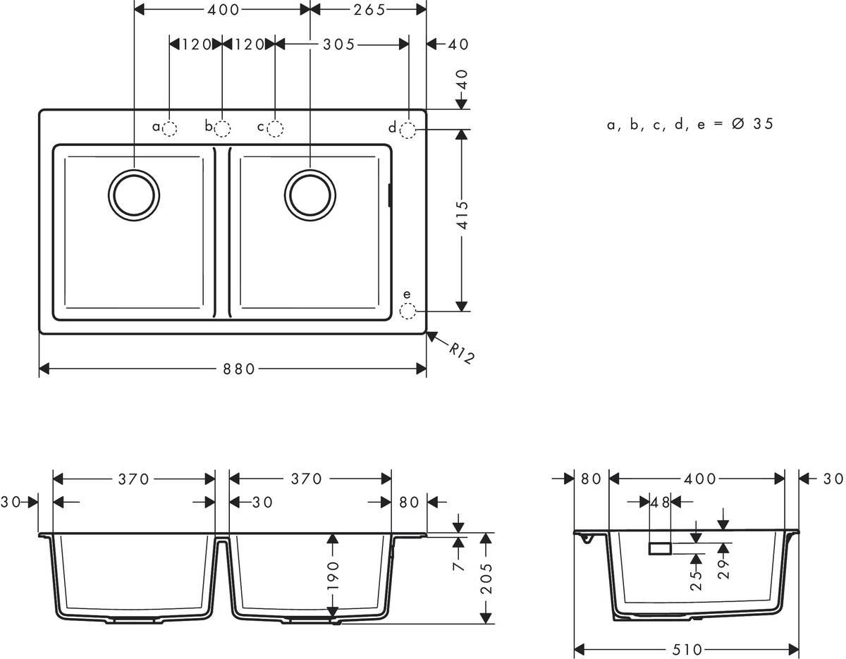 Мойка кухонная Hansgrohe 43316290 две чаши прямоугольная гранитная 880x510 мм Серый (142654) - фото 2