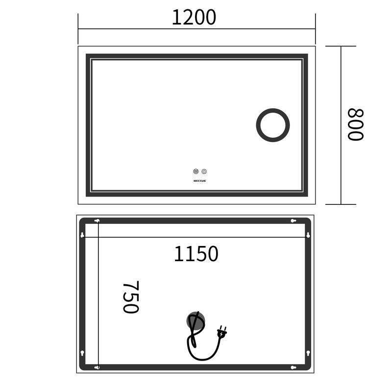 Дзеркало MIXXUS Premium QUADRO MR20-120x80 LED Touch/Anti-fog з димером/лінзою (MP6624) - фото 4 Дзеркало MIXXUS Premium QUADRO MR20-120x80 LED Touch/Anti-fog з димером/лінзою (MP6624) - фото 4