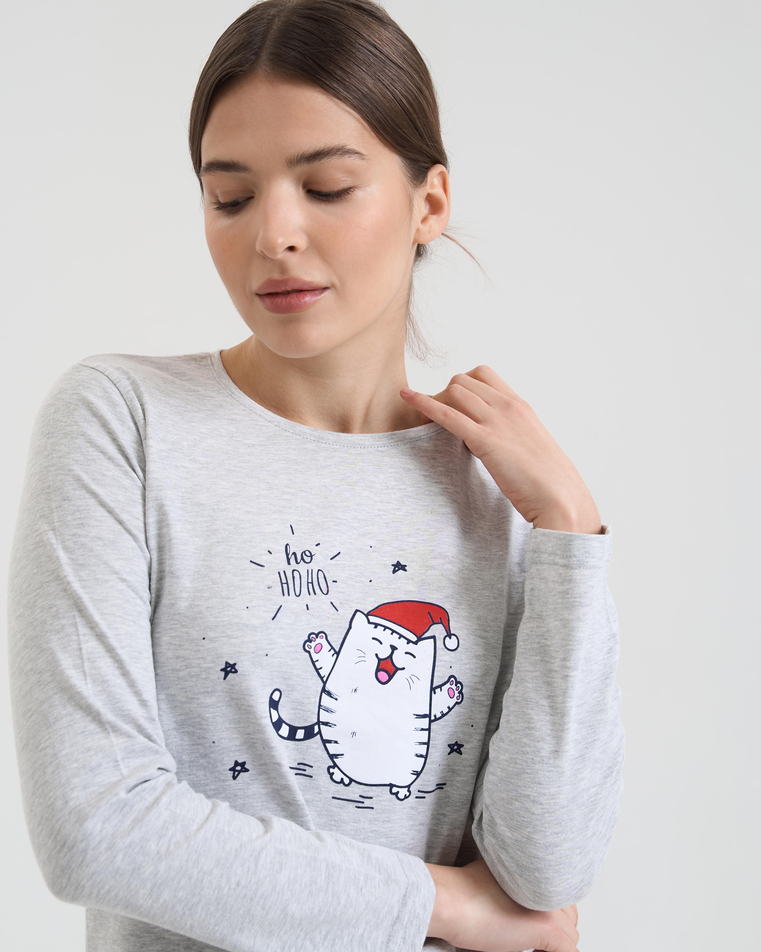 Піжама жіноча зі штанами Котик у шапці 96742 L Світло-сірий - фото 3 Піжама жіноча зі штанами Котик у шапці 96742 L Світло-сірий - фото 3