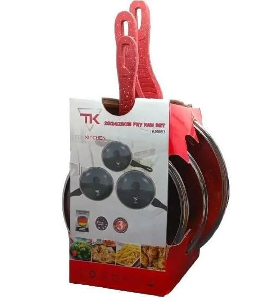 Набір сковорідок Top Kitchen TK-00093 з кришками з мармуровим покриттям 20/24/28 см Червоний