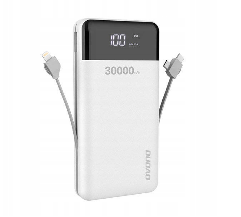 Акумулятор зовнішній Power Bank Dudao 30000mAh LCD 3A Білий - фото 1