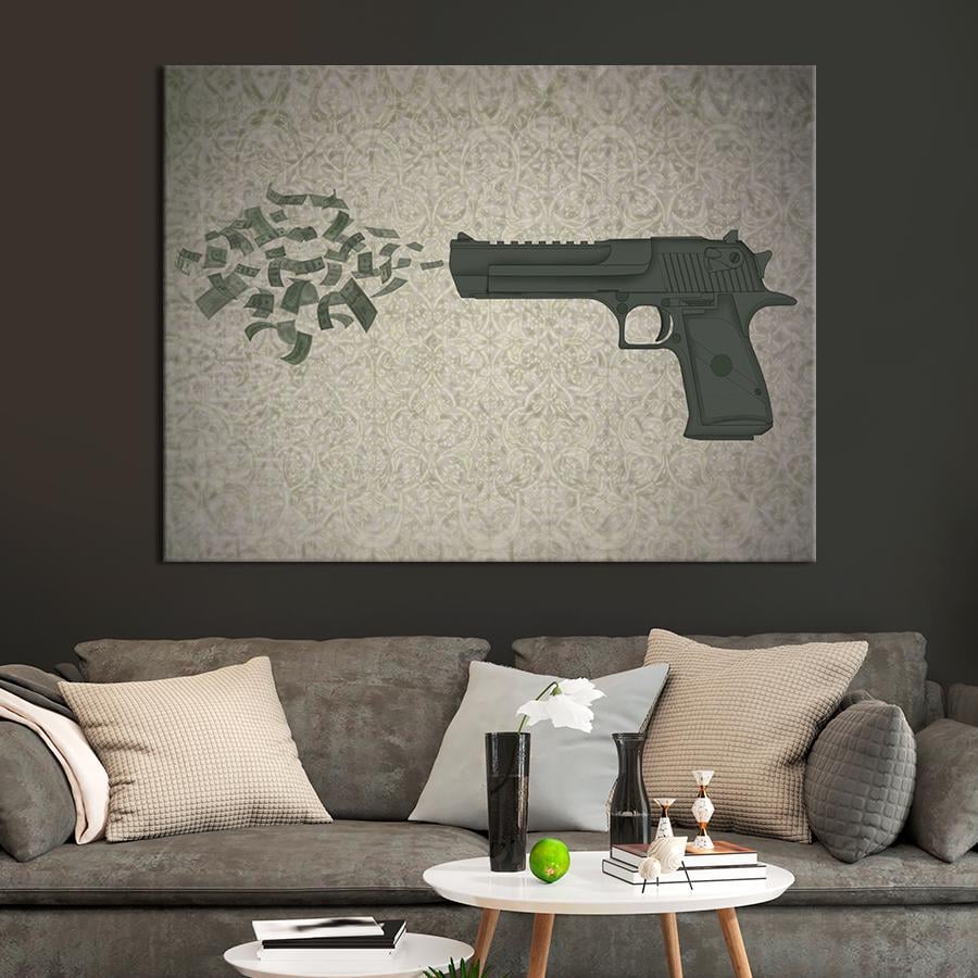 Настенний декор Пистолет и доллары 107x80 см (YM-43)