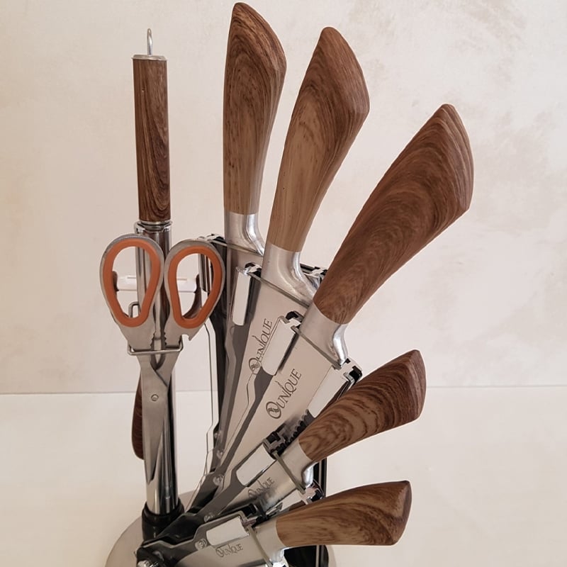 Набір ножів кухонних Unique UN-1833 wood нержавіюча сталь з підставкою 9 пр. (23793743) - фото 4 Набір ножів кухонних Unique UN-1833 wood нержавіюча сталь з підставкою 9 пр. (23793743) - фото 4
