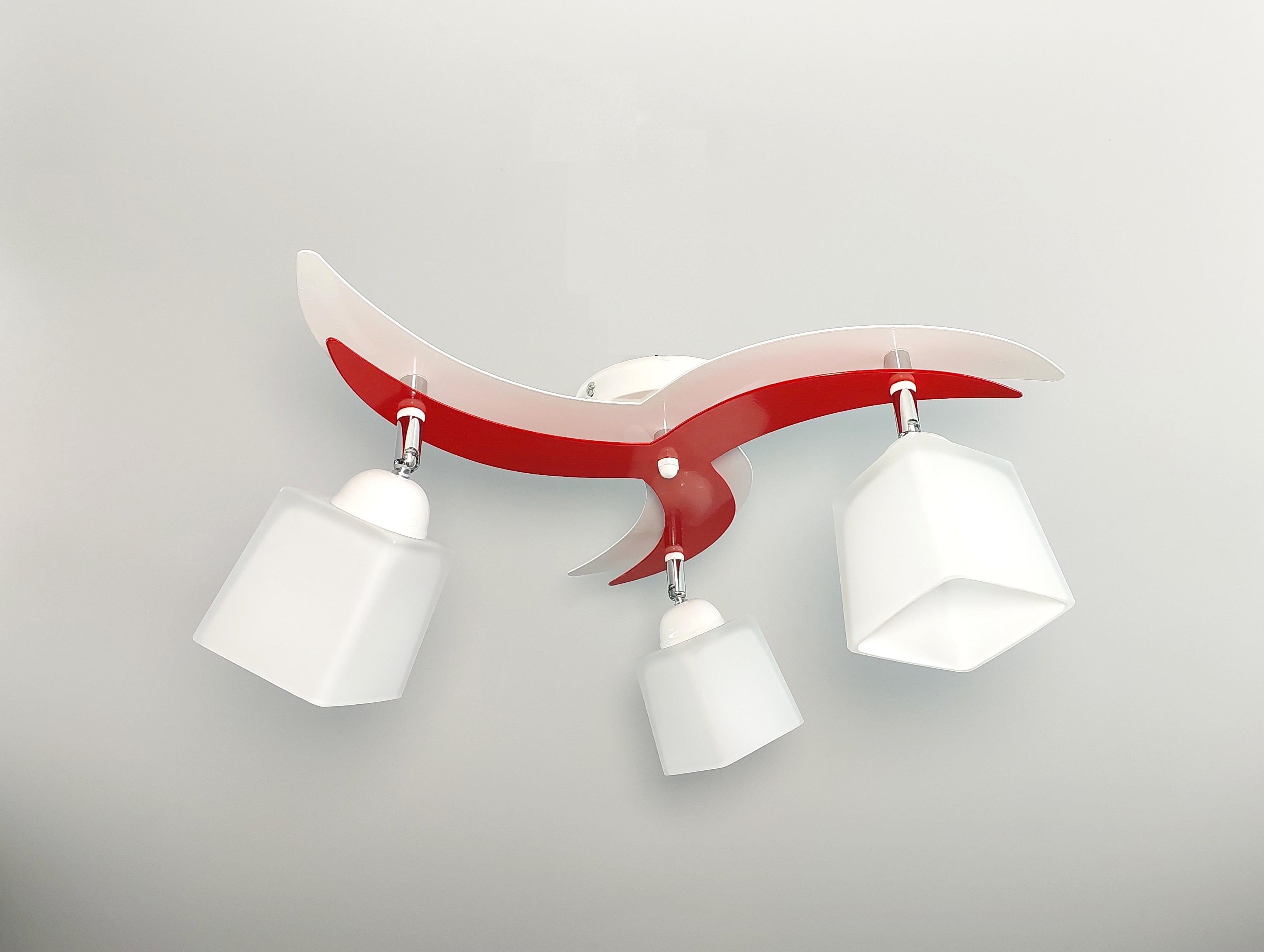 Люстра потолочная Бриз 3А на три поворотных плафона Белый/Красный