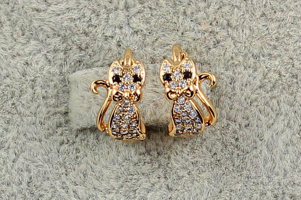 Серьги детские Xuping Jewelry Кошечки с бантиком 1,2 см Золотистый