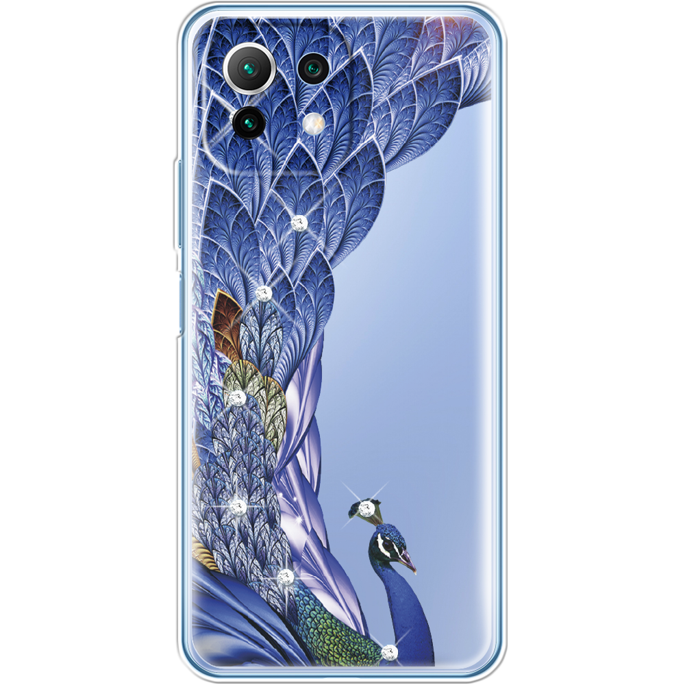 Чехол Boxface Xiaomi Mi 11 Lite Павлин со стразами Прозрачный силикон (42128-rs7-42128)