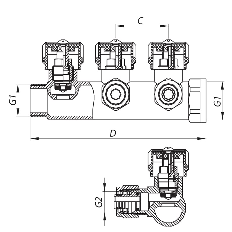 Колектор вентильний з фитингом KOER KR.1122-4 1"x4 Ways (KR2655) - фото 2