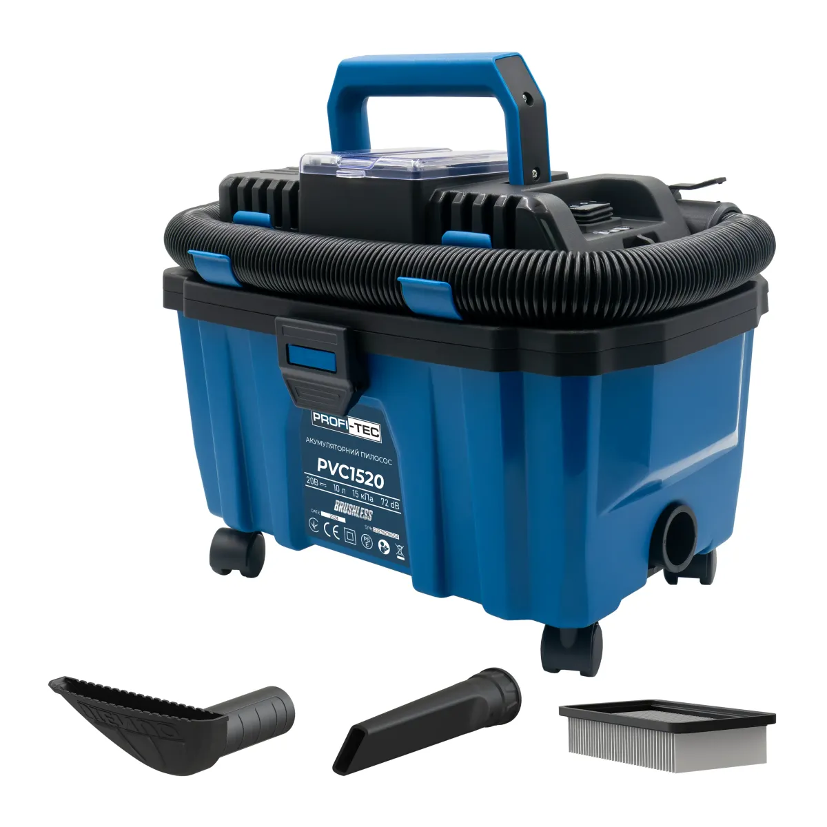 Пилосос акумуляторний PROFI-TEC PVC1520 без акумулятора та зарядного пристрою/безщітковий 20 В 10 л (006284)