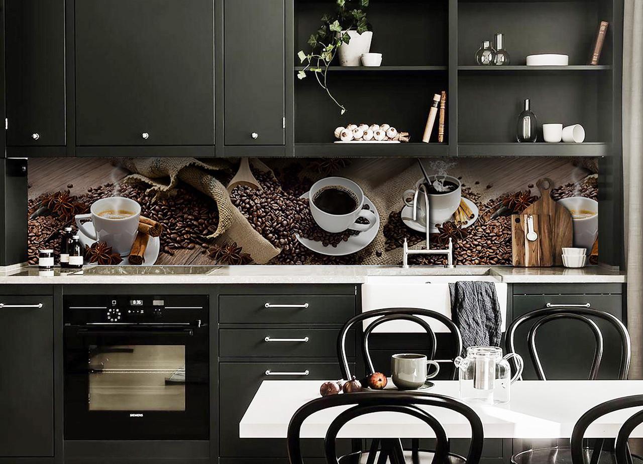 Кухонный фартук Кофе со специями/Зерна/Чашки/Корица из самоклеющейся виниловой пленки 65х250 см Коричневый Кухонный фартук Кофе со специями/Зерна/Чашки/Корица из самоклеющейся виниловой пленки 65х250 см Коричневый