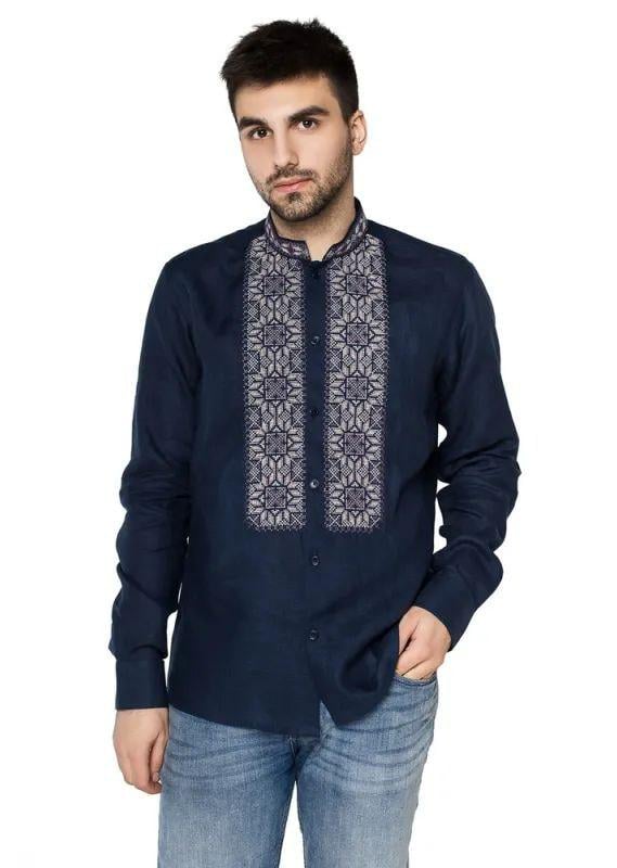 Вышиванка мужская р. 52 Синий/Черный (321) - фото 4