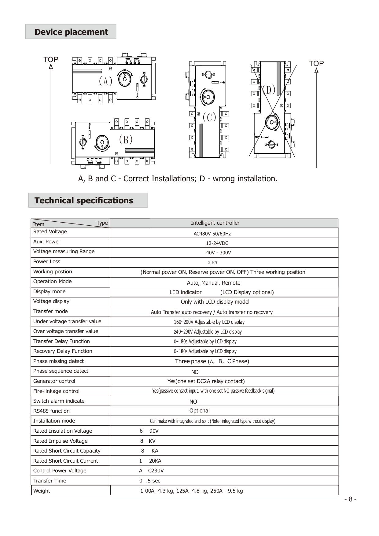 Интеллектуальное устройство автоматического ввода резерва 4PRO ATS-125A-4P-iRC (АВР), 125A, 230/400V, 50Гц, 1-3 фазы - фото 12