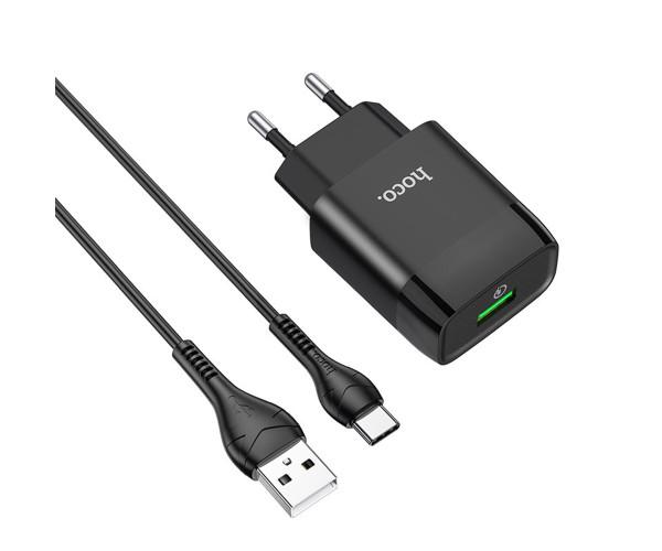 Устройство зарядное сетевое Hoco C72Q USB QC3.0 2A 18 W Type-C 1 м Черный Устройство зарядное сетевое Hoco C72Q USB QC3.0 2A 18 W Type-C 1 м Черный