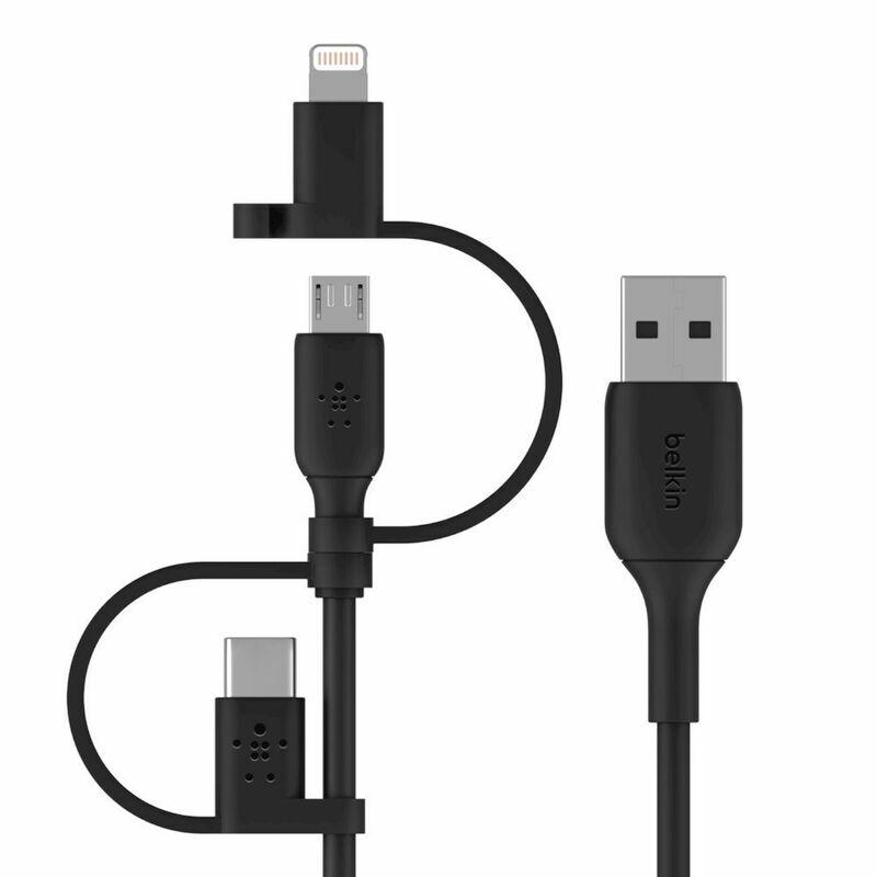Кабель Belkin USB-A-Lightning/USB-С/microUSB 1 м Чорний (ERC-CAC001BT1MBK) - фото 3 Кабель Belkin USB-A-Lightning/USB-С/microUSB 1 м Чорний (ERC-CAC001BT1MBK) - фото 3