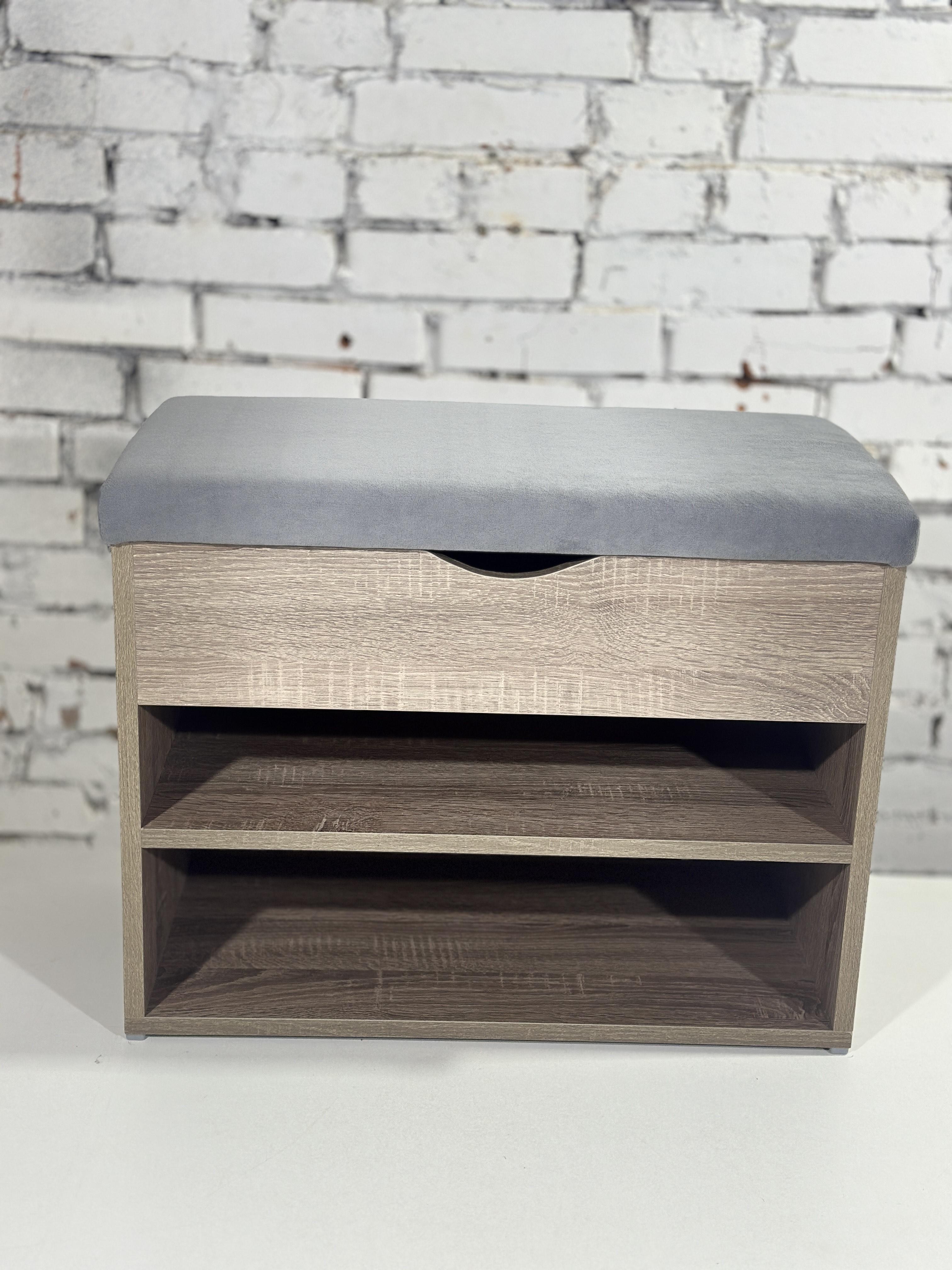 Тумба для обуви ДСП/ткань 30х60х45 см Сонома трюфель/Серый - фото 2
