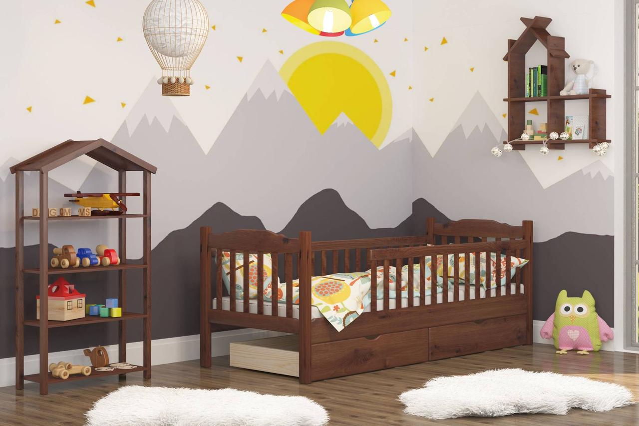 Кровать детская с бортиками и ящиками Mebigrand Карина Орех темный 70х190 см (DMBG-2519)