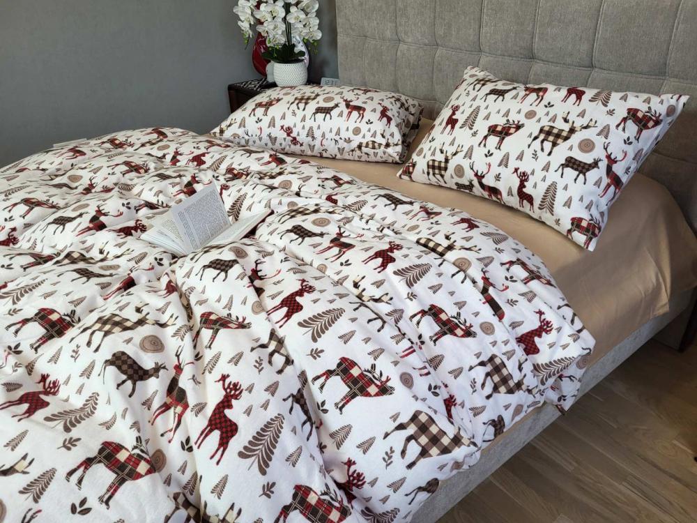 Комплект постельного белья Олени Turkish flannel двуспальный Бежевый (1984557042)