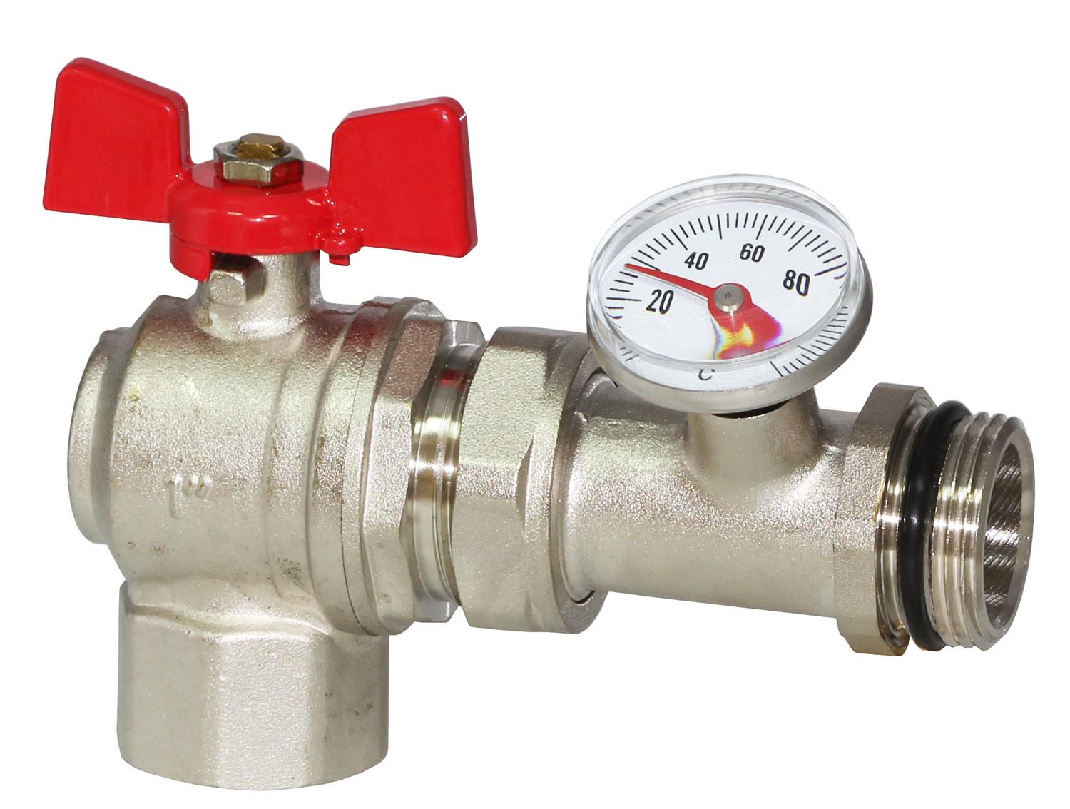 Кран с поджимной гайкой и угловым термометром KOER KR.1031 1" (KR2670)