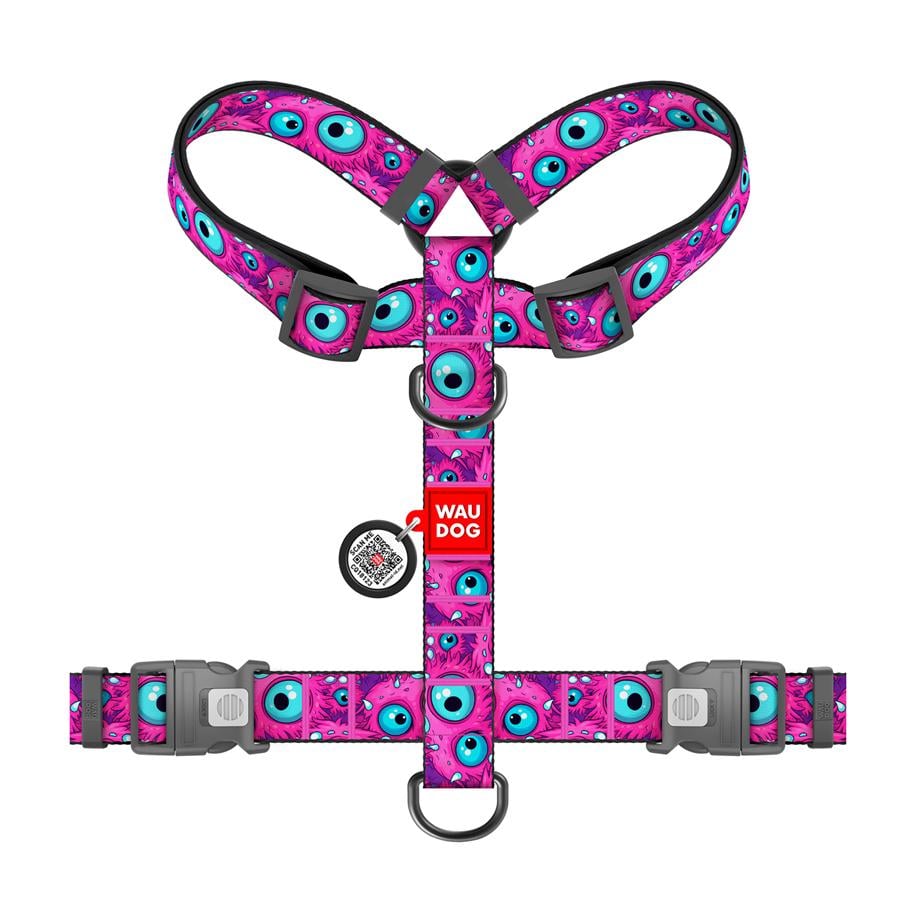 Шлейка для собак с QR-паспортом WAUDOG Nylon Глаз монстра пластиковый фастекс XL 35 мм A 60-100 см/B 70-100 см Purple (347-4049) - фото 2 Шлейка для собак с QR-паспортом WAUDOG Nylon Глаз монстра пластиковый фастекс XL 35 мм A 60-100 см/B 70-100 см Purple (347-4049) - фото 2