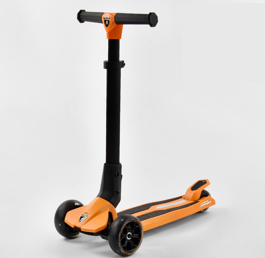 Самокат трехколесный Best Scooter Lamborghini складной алюминевый руль колеса со светом Оранжевый (LB - 10200)