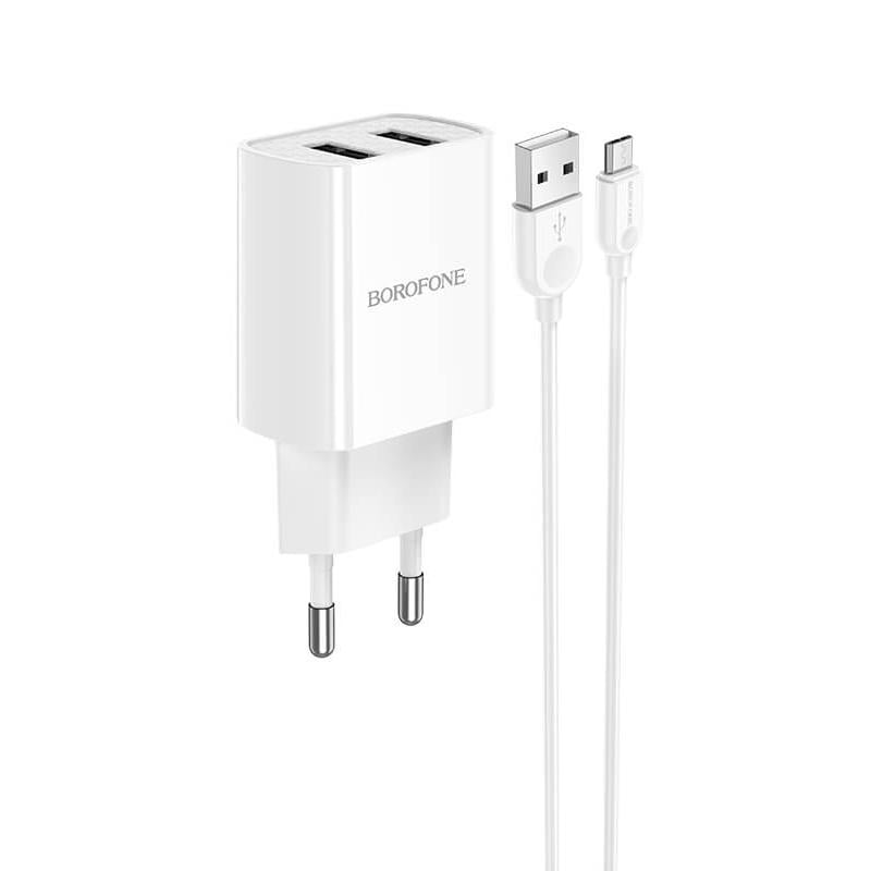 Зарядний пристрій Borofone Micro USB Cable Powerway Dual Port BA53A White (15fd54c6)