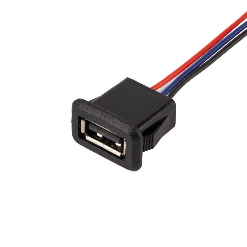 Гнездо USB A 4pin на корпус с проводами (A150030) Гнездо USB A 4pin на корпус с проводами (A150030)