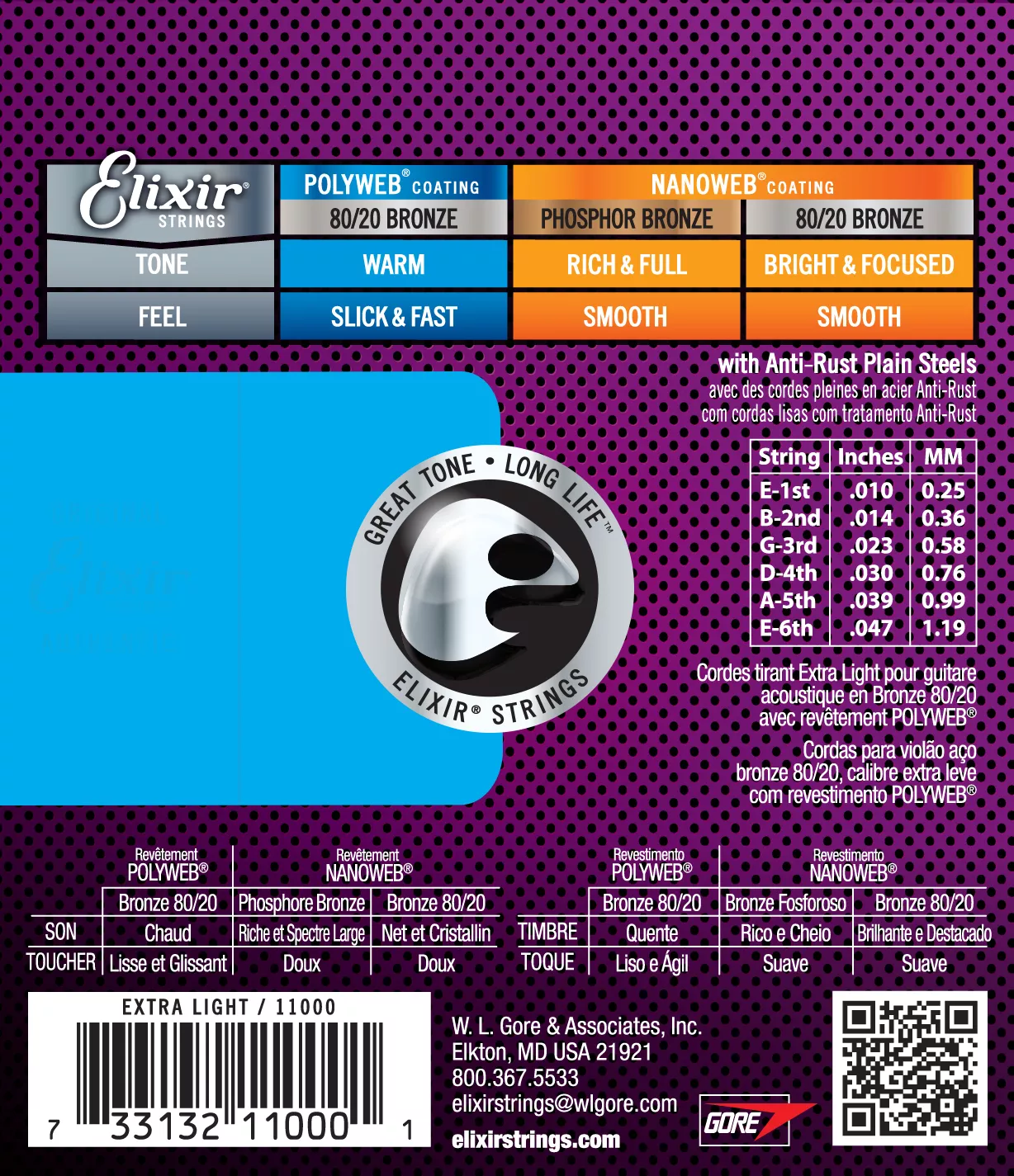 Струны для акустической гитары Elixir Polyweb 80/20 11000 Bronze (10-47) - фото 2