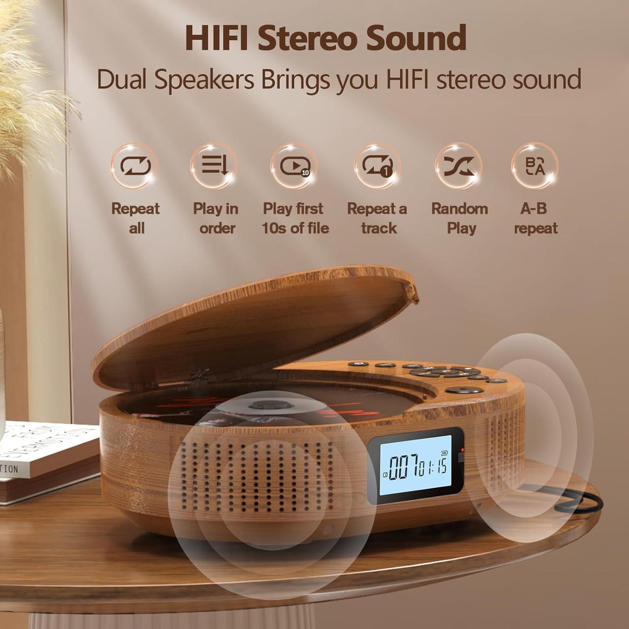 Програвач CD/MP3 Arafuna з FM-радіо Bluetooth AUX із вбудованим акумулятором та динаміками - фото 2 Програвач CD/MP3 Arafuna з FM-радіо Bluetooth AUX із вбудованим акумулятором та динаміками - фото 2