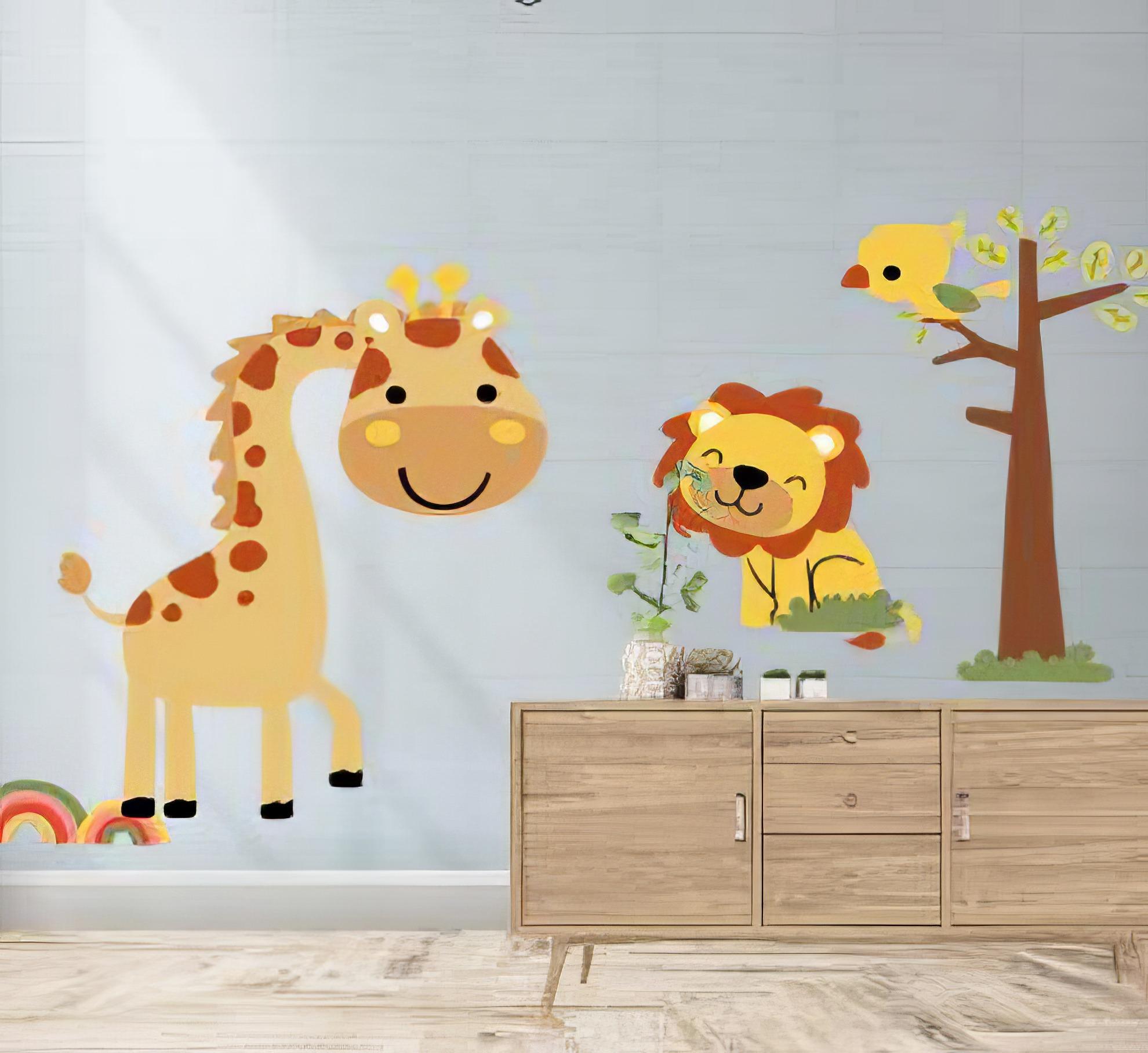 Наклейка вінілова Жираф і лев декоративна в дитячу кімнату для дівчаток і хлопчиків 60х90 см Наклейка вінілова Жираф і лев декоративна в дитячу кімнату для дівчаток і хлопчиків 60х90 см