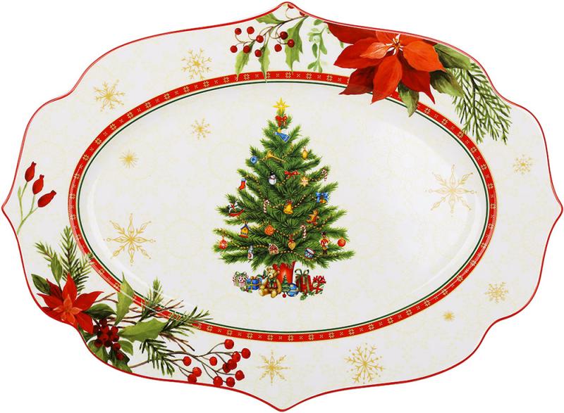 Блюдо порцелянове Christmas Story 35х25 см Білий з червоним