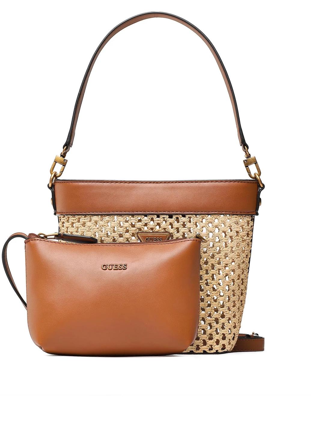 Сумка c косметичкой сумка корзина женская соломенная Guess VIKKY DRAWSTRING BUCKET HWWH6995040-COG Желтый - фото 2