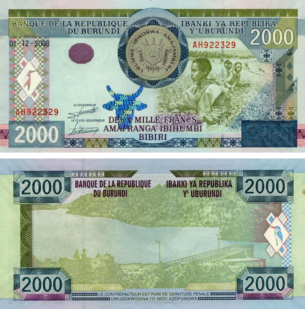 Колекційна банкнота Бурунді 2000 франків 2008 AU-UNC P47 (Б19182)