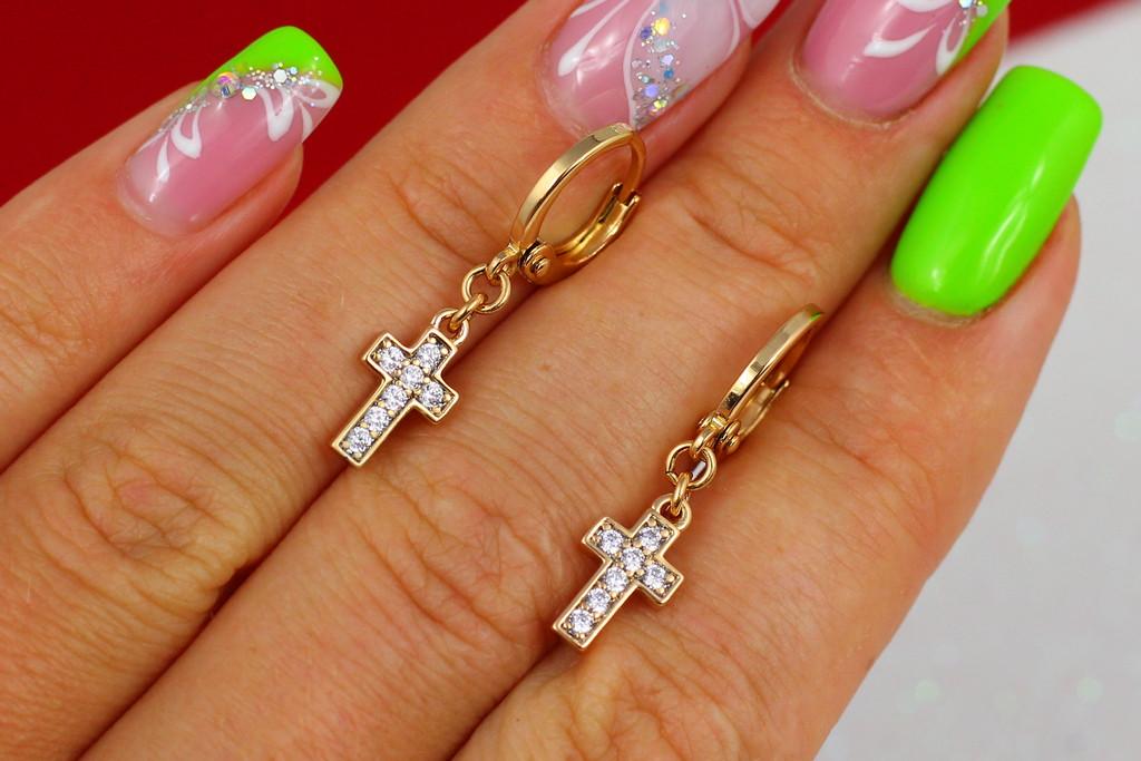 Серьги Xuping Jewelry Крестики 2,7 см Золотистый