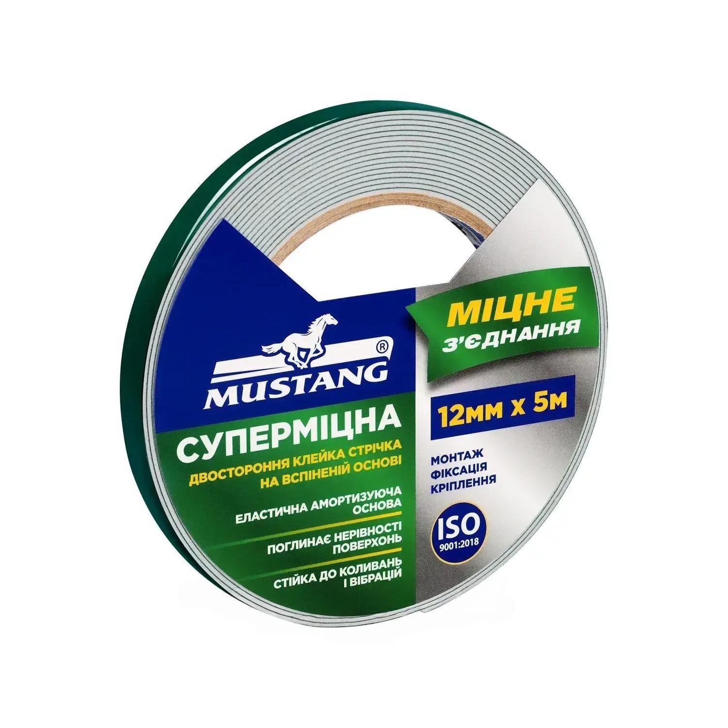 Лента двусторонняя Mustang FT125 12x0,11 мм 5 м вспененная пенополиэтилен/пенополиуретан/каучук 2 шт. Зеленый (INRUC0020412005030)