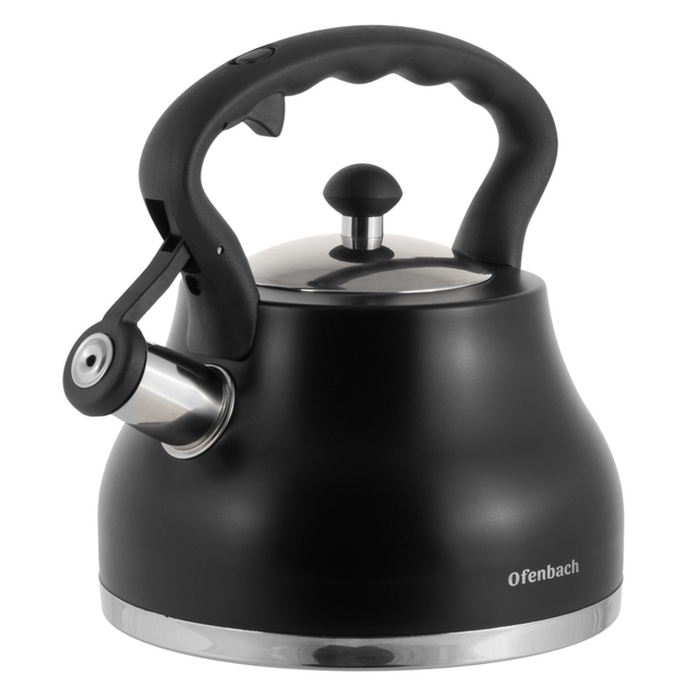Чайник із свистком та ручкою з покриттям soft touch Ofenbach KM-100313 із нержавіючої сталі 2,7 л Чорний (150-84-100313)