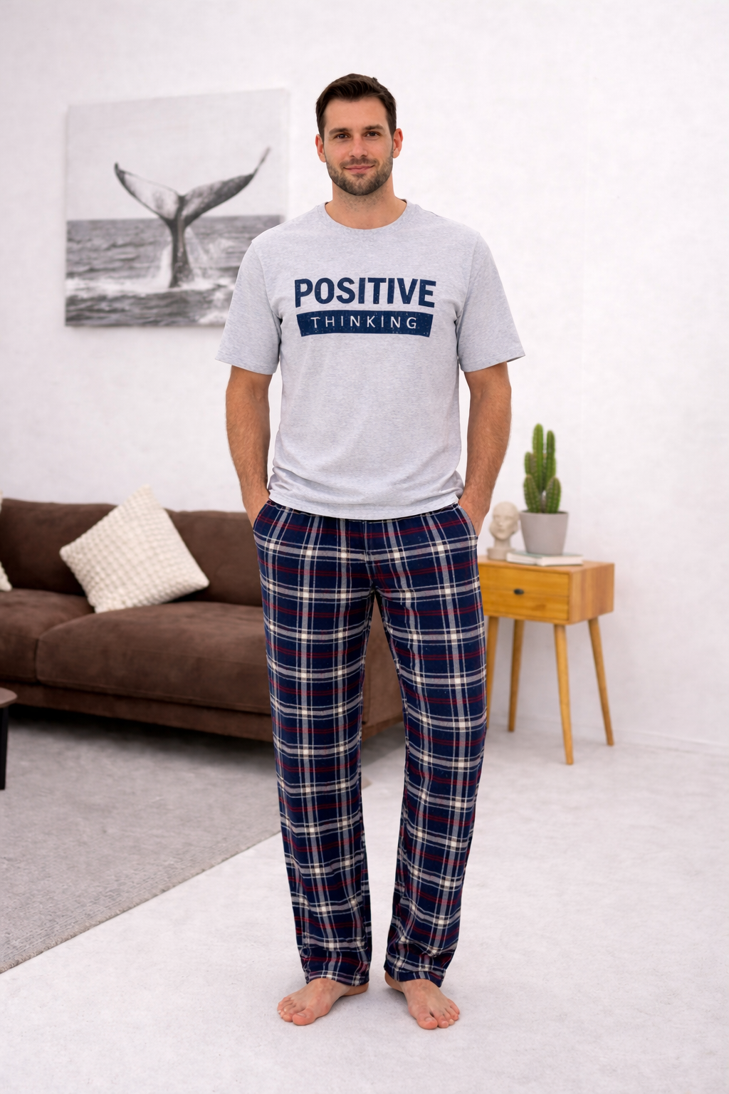 Піжама чоловіча комплект Positive thinking штани/футболка XL Сірий (T350)