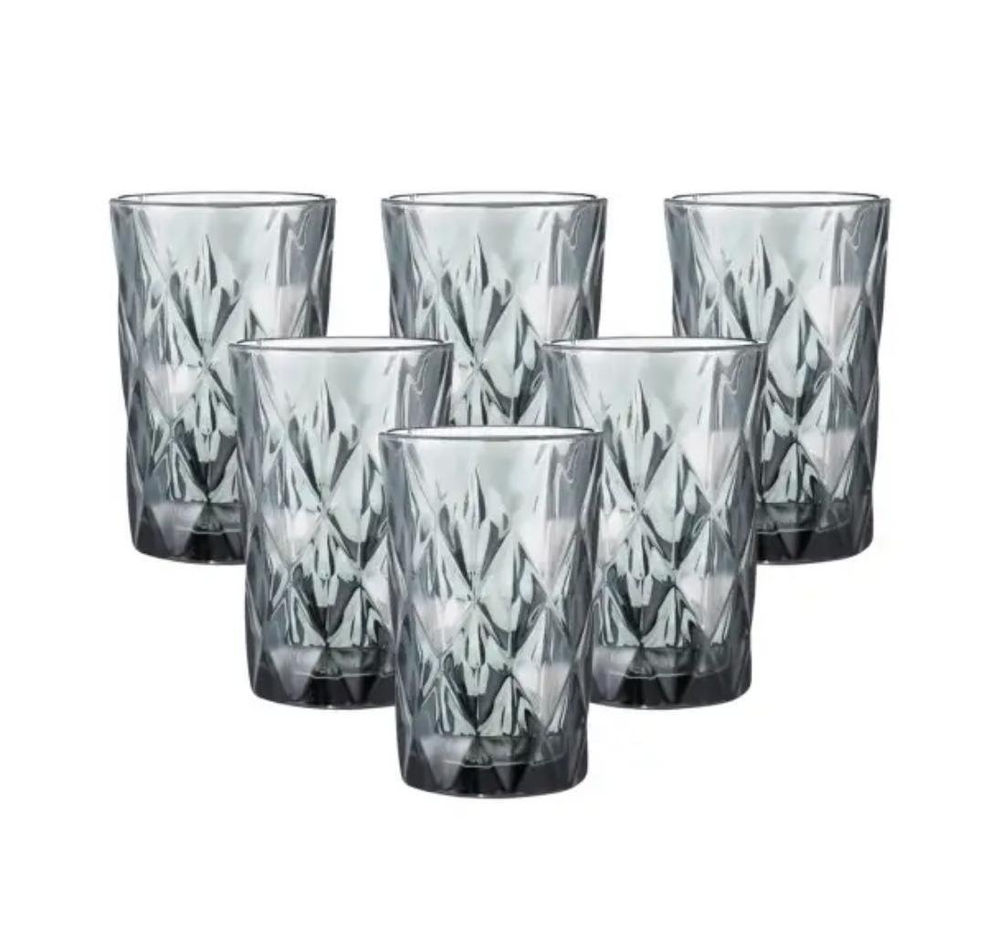 Набор стаканов TS Kitchen HP033G из толстого стекла высоких граненых 6 шт. по 300 мл Серый (HP033G)