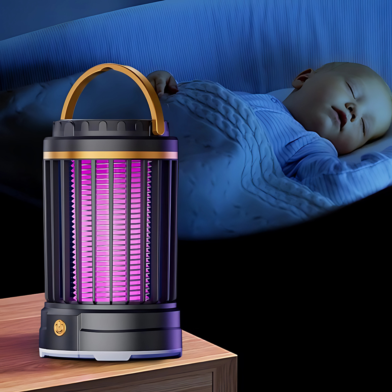 Пастка від комарів та комах портативна акумуляторна LED USB 14х8,5 см Чорний/Золотий (5647693654) - фото 2