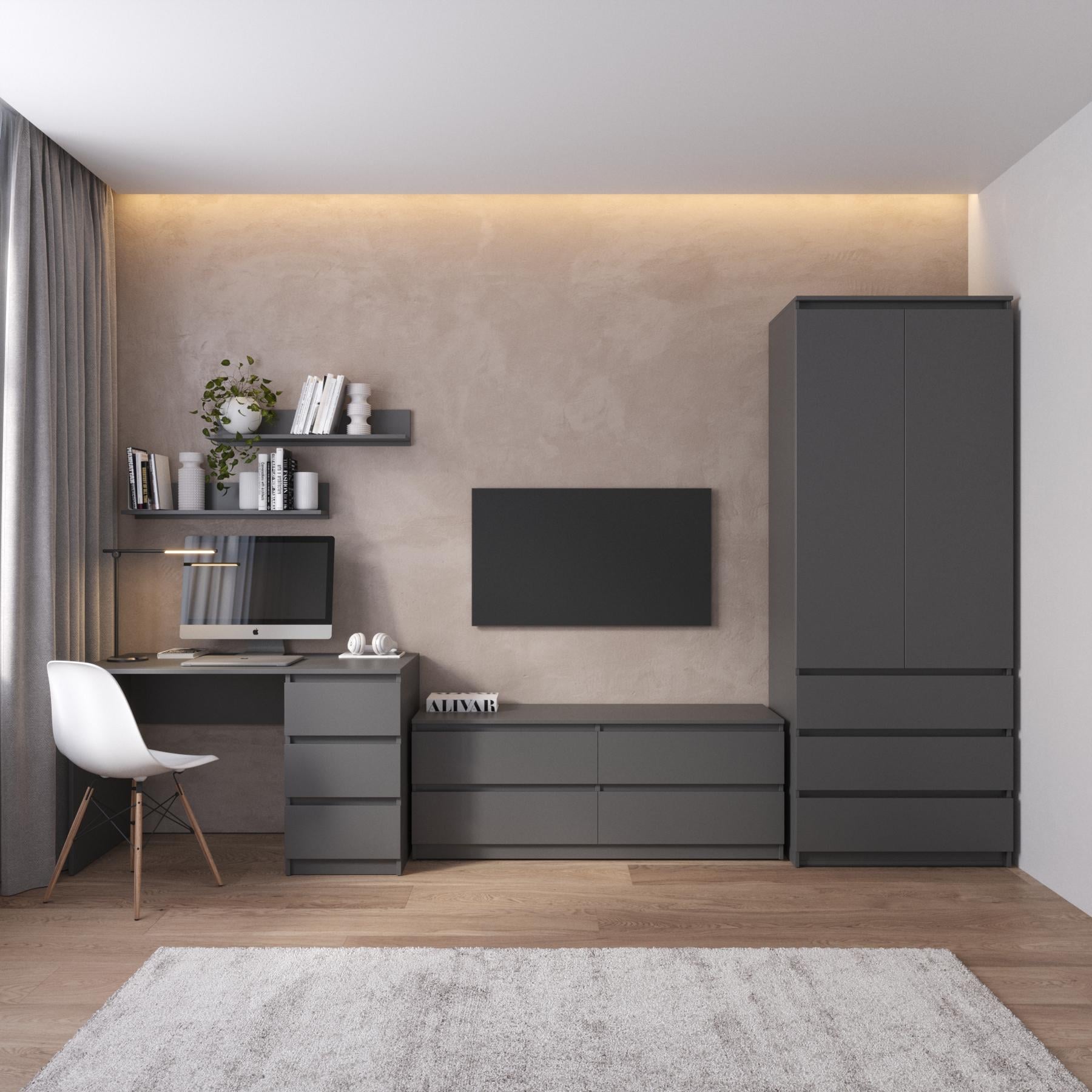 Комплект мебели для дома Astor шкаф/стол/тумба ТВ/полки 3403х600х2117 мм Антрацит Комплект мебели для дома Astor шкаф/стол/тумба ТВ/полки 3403х600х2117 мм Антрацит