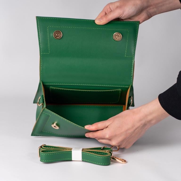 Сумка женская XENIA № 17-24 кросс-боди из гладкой экокожи Зеленый - фото 3