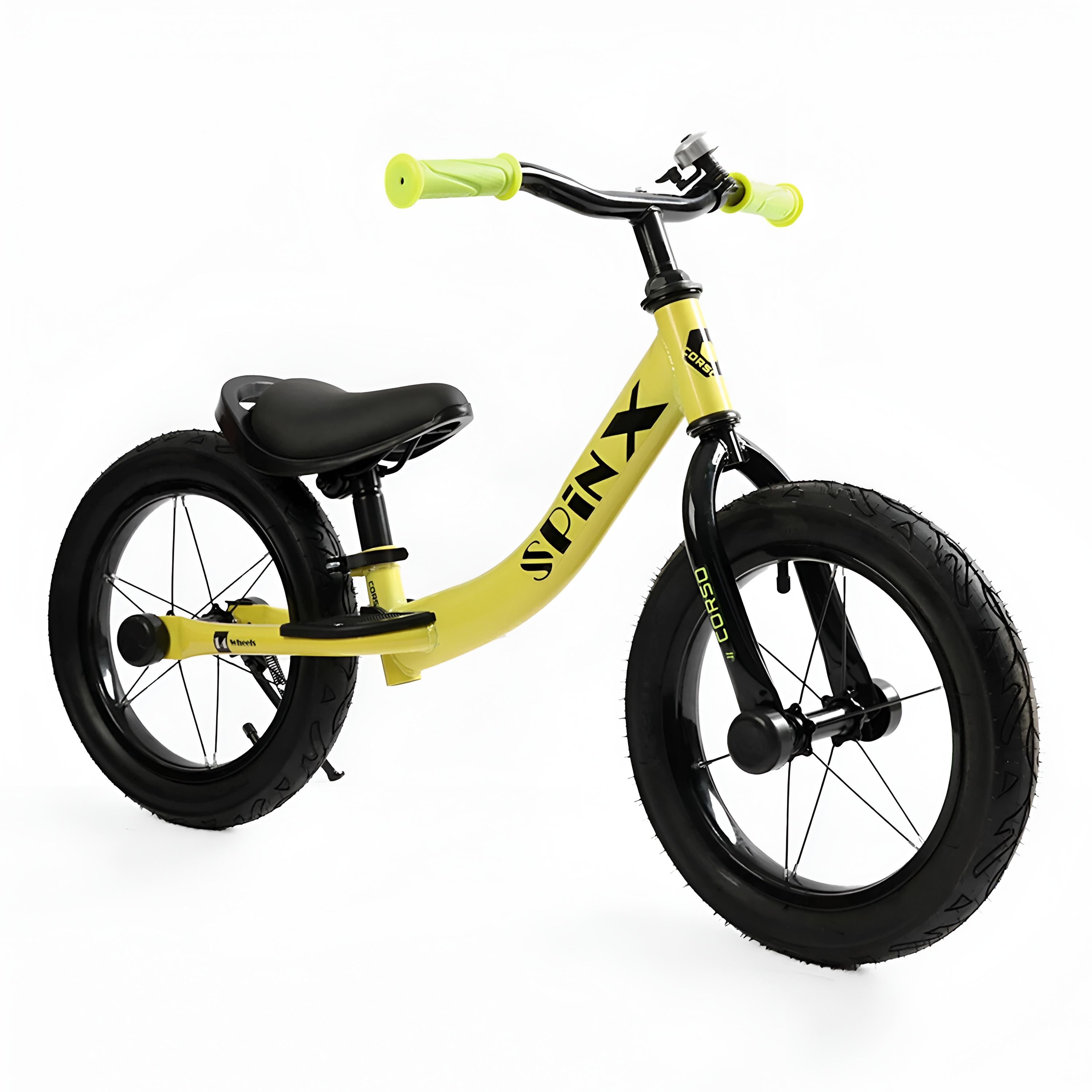 Беговел Corso Spin-X колеса резиновые 14" стальная рама подножка/колокольчик Желтый (PX-605-82)