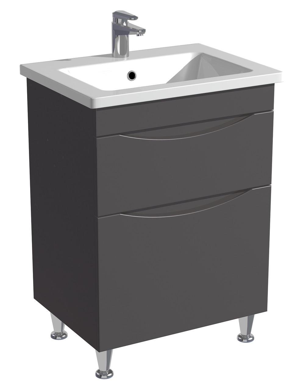 Тумба для ванной комнаты напольная Milleau Альфа 60 с умывальником Комо 60 см Графитовый (30632089) Тумба для ванной комнаты напольная Milleau Альфа 60 с умывальником Комо 60 см Графитовый (30632089)