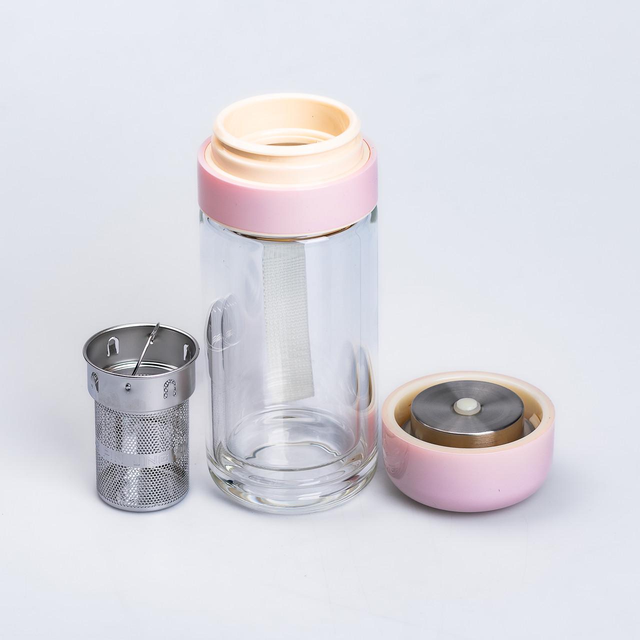 Термос скляний Hexagram з подвійними стінками та заварником 240 мл Рожевий (HP-14-40P) - фото 2 Термос скляний Hexagram з подвійними стінками та заварником 240 мл Рожевий (HP-14-40P) - фото 2