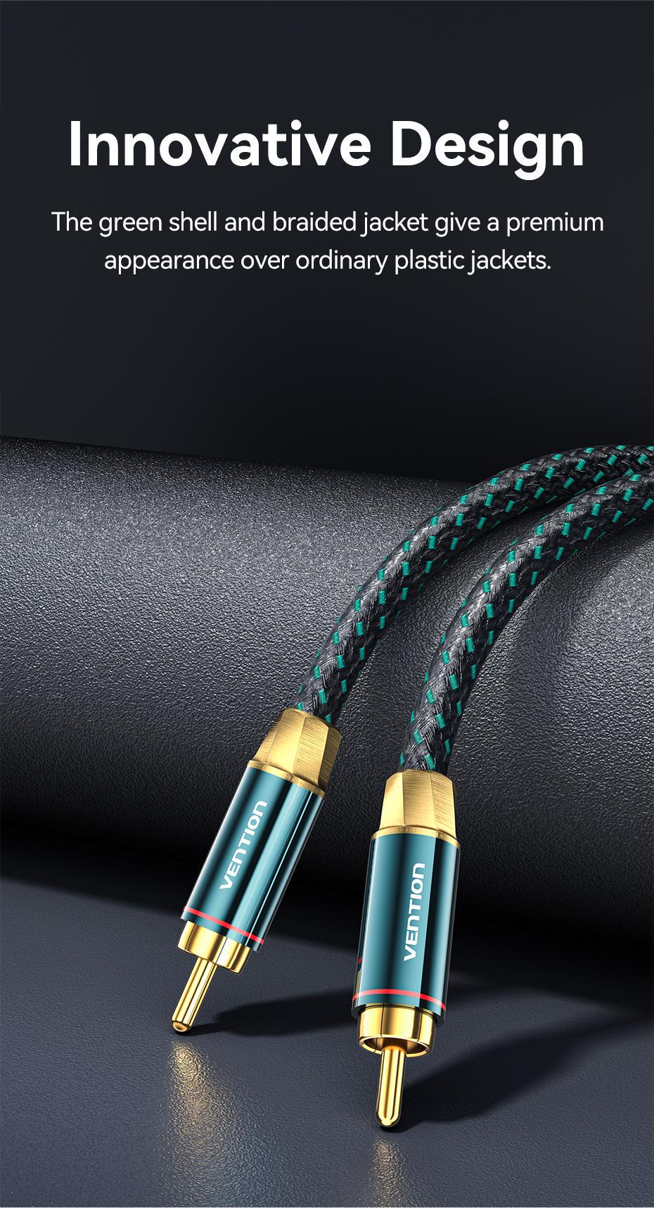 Аудіокабель коаксіальний Vention RCA-RCA посріблена мідь OFC обплетення/позолочені конектори 8 м Зелений (BCTGK) - фото 3 Аудіокабель коаксіальний Vention RCA-RCA посріблена мідь OFC обплетення/позолочені конектори 8 м Зелений (BCTGK) - фото 3
