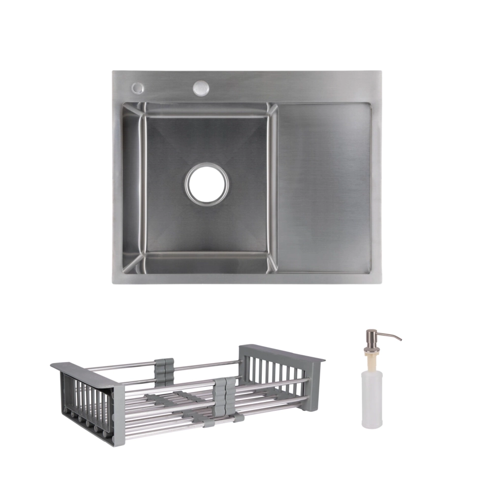 Мойка для кухни интегрированная Lidz Handmade H6350R крыло справа Brushed дозатор/корзина для кухонной мойки Lidz K01G (SD00053646)