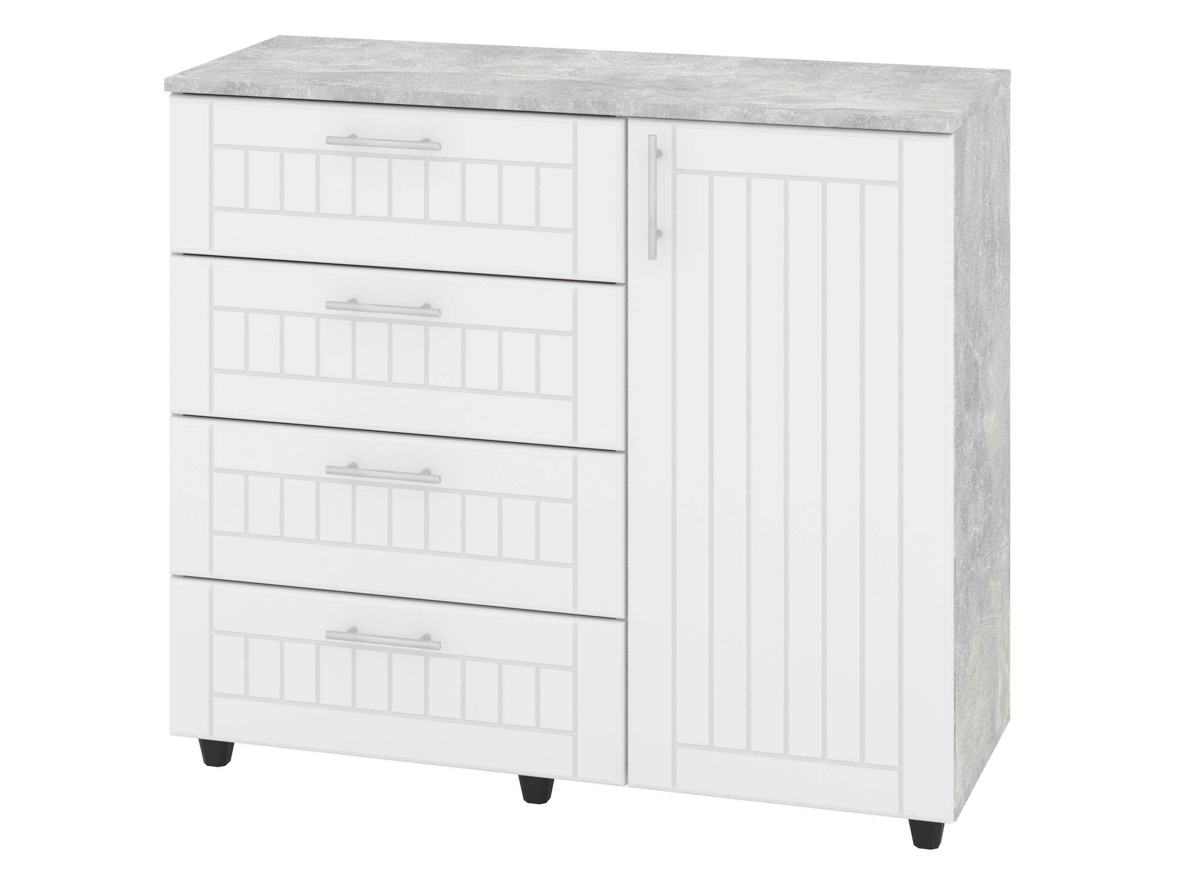 Комод с ящиками PEHOTIN К-4+1 МДФ ДСП/МДФ 100х38х87,5 см Бетон/Белый (PN-100592)