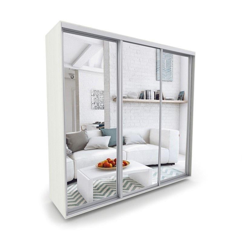 Шкаф-купе Luхe 3 двери Зеркало/Зеркало/Зеркало CLS-IV 2300х2300х450 мм Белое дерево (12897)