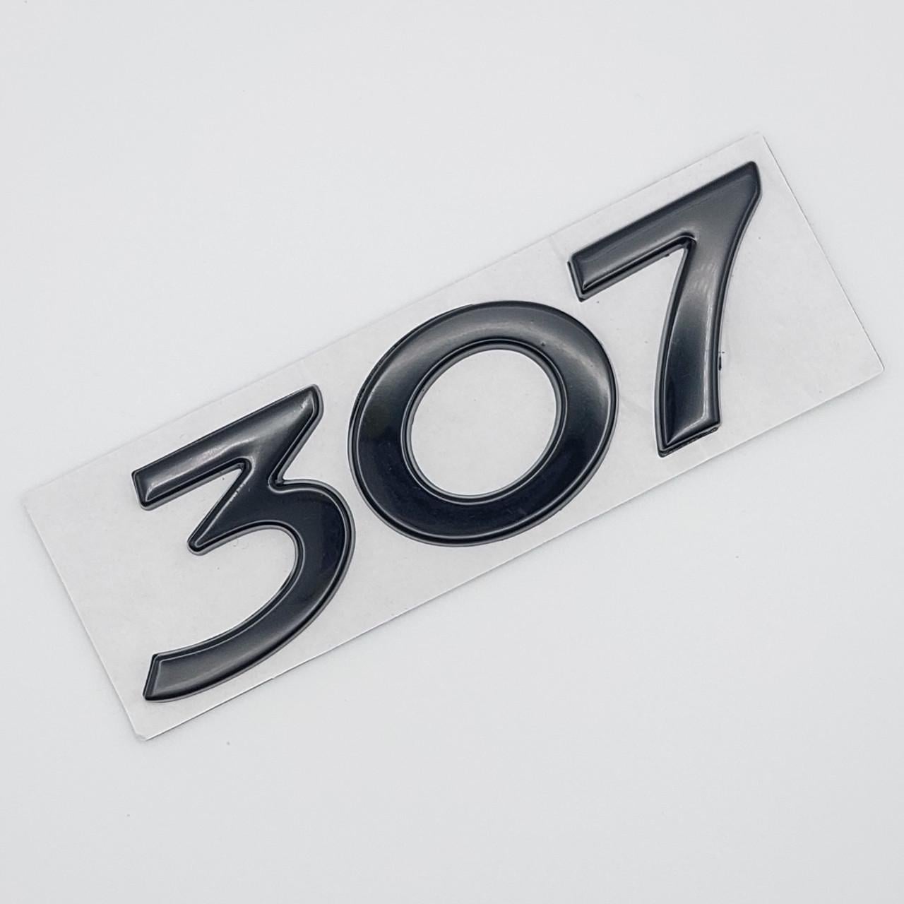 Эмблема надпись 307 Peugeot металл 11х3,1 см Черный глянцевый (1732328820)