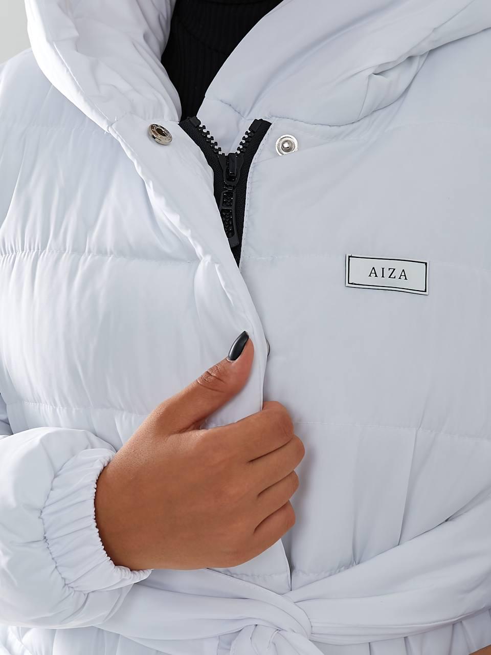 Пуховик длинный Aiza на поясе кнопках молнии и с капюшоном А032 р. 54-56 Белый - фото 7