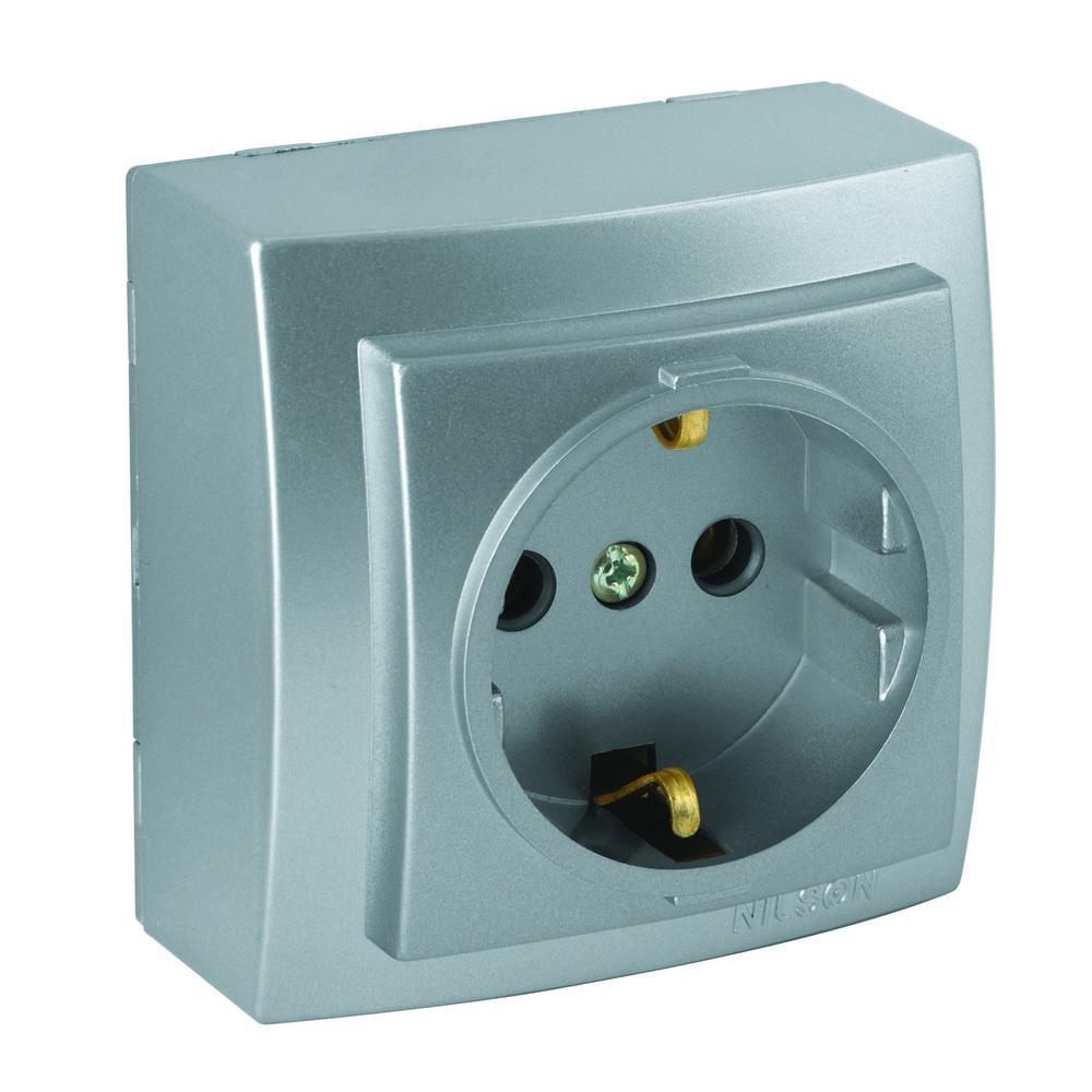 Розетка Nilson Themis одинарна з заземленням Сріблястий (26131017)