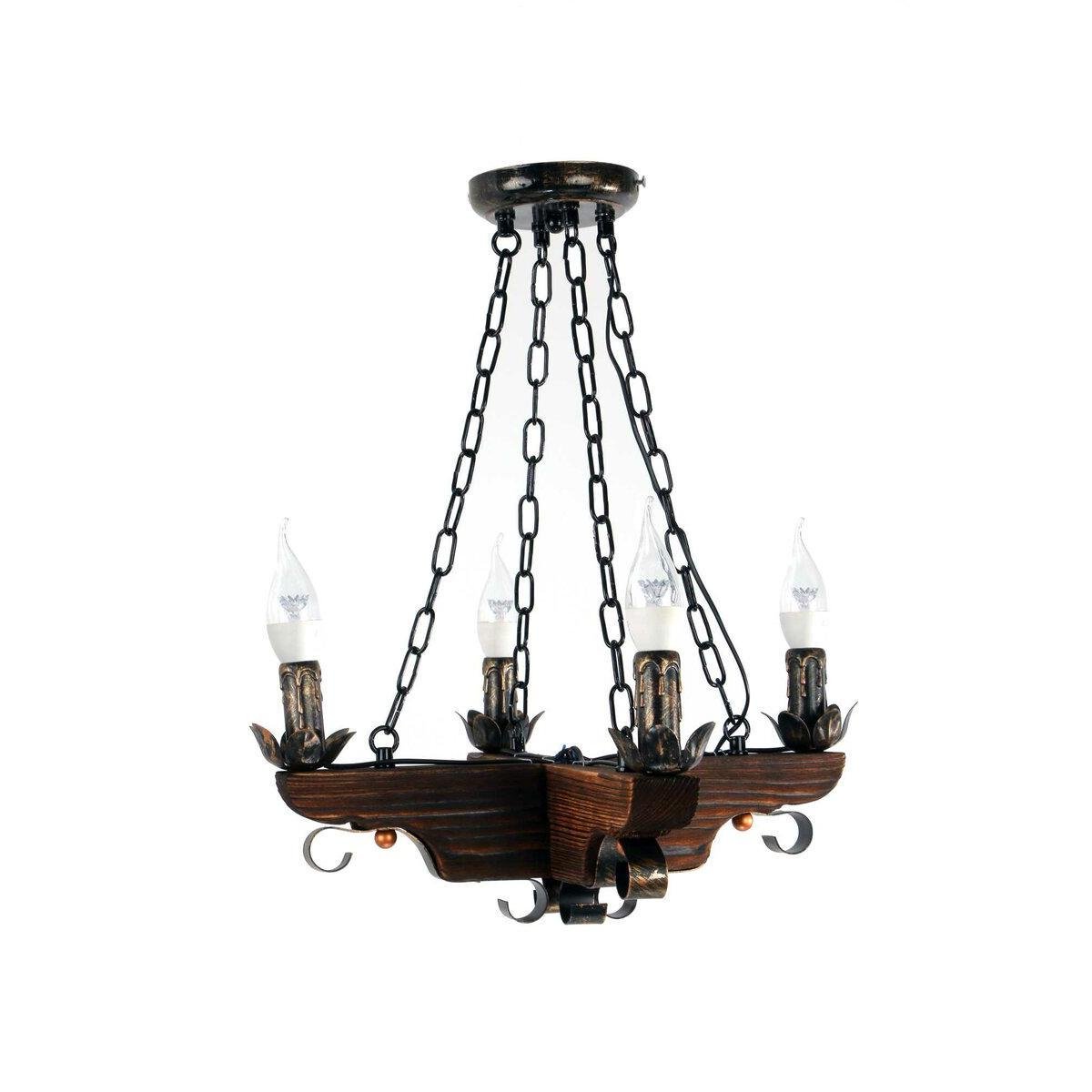 Люстра деревянная Sirius S7122/4 на 4 лампочки Темный обжиг (372231)